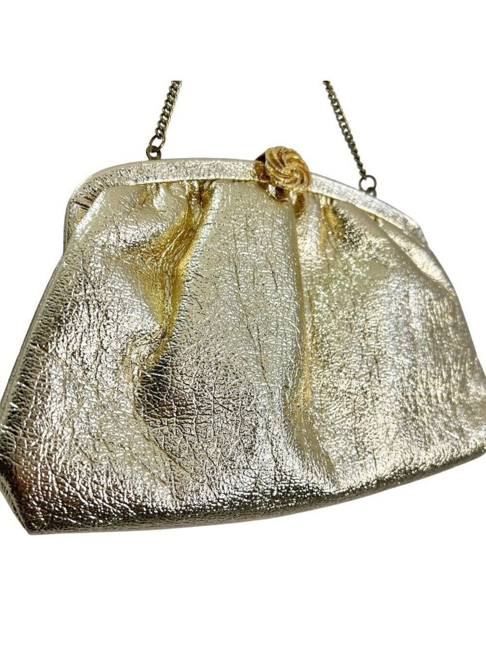 Vintage made in the USA metallic gold top close hand bag evening bag wristlet